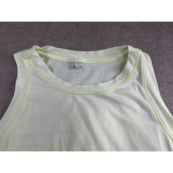 Calia Everyday Muscle Tank Top Sz M Neon Yellow Striped High Neck Shirt - Picture 3 of 6
